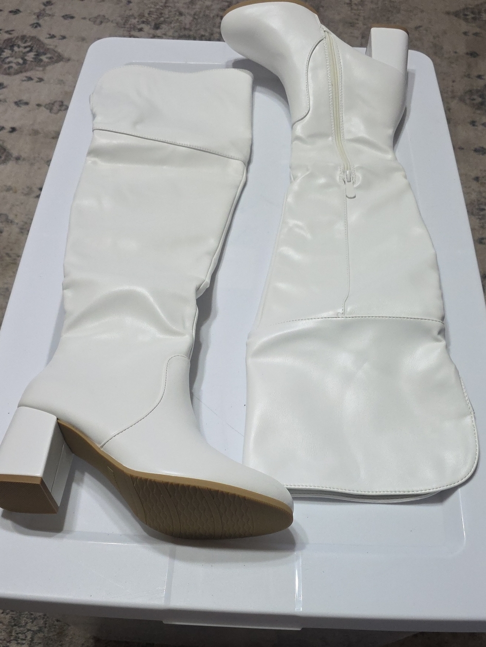 Dream Pairs White Over-The-Knee Block Heel Boots